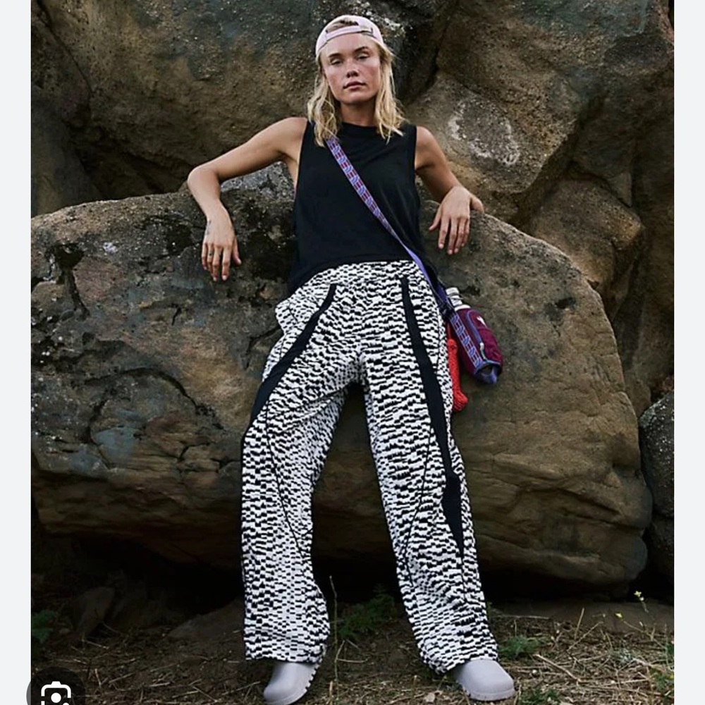 Free People Movement Aces Printed Black and White Pants NWOT